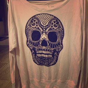 Sugar skull boat neck sweatshirt